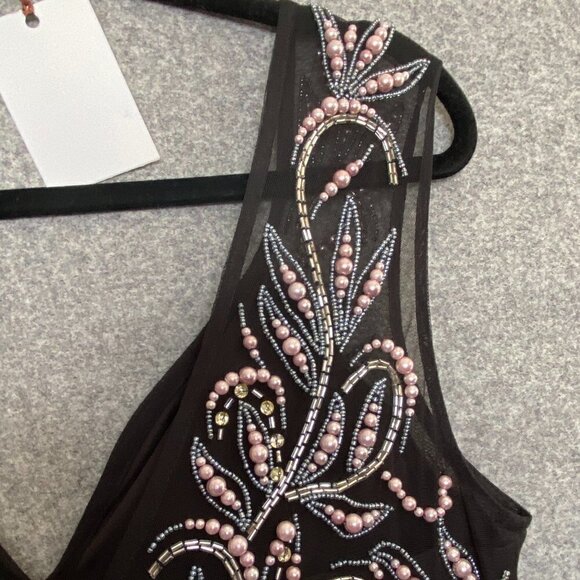 30.  Aiden Mattox Black Maxi Gown with Pink Beaded Top Size 10 - Picture 6 of 6